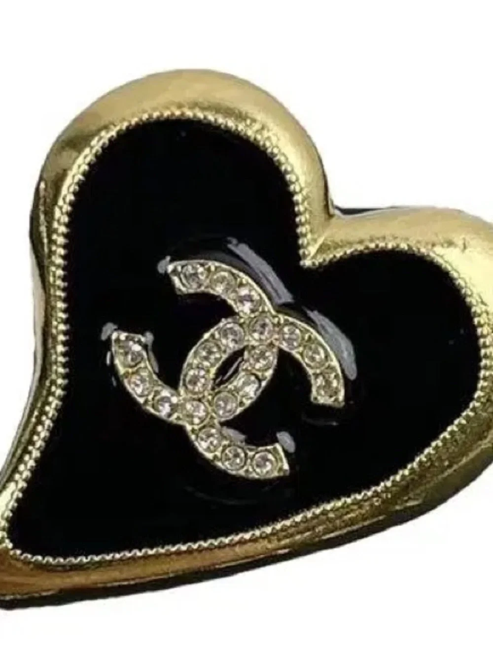 CHANEL Pin Brooch Coco Mark Heart Motif GP Rhinestone Gold Black EUC 2021K - Picture 5 of 9